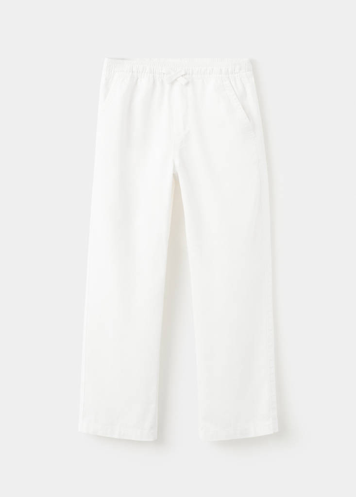 Straight linen-blend trousers — White