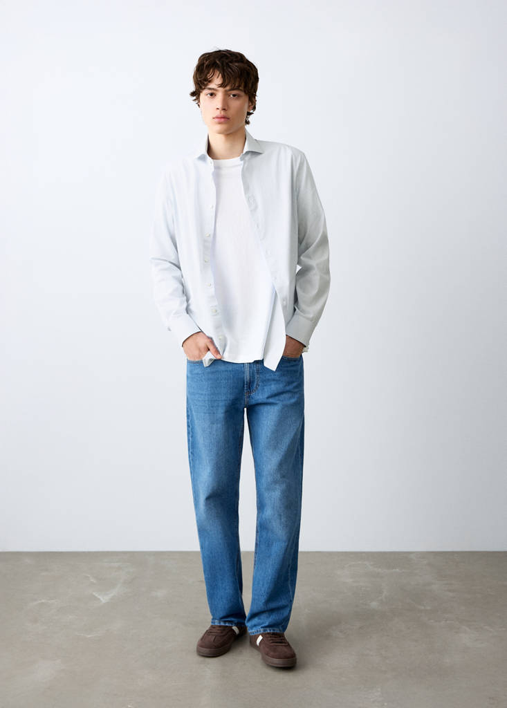 Koszula classic fit w paski błękitny - Teen - XL - MANGO TEEN