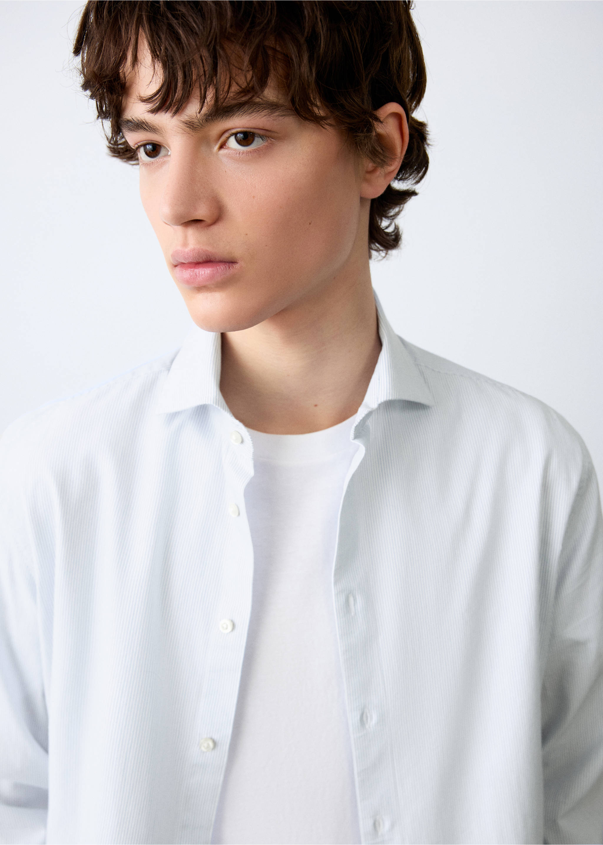 Classic-fit striped shirt - Details of the article 2, Sky Blue. Ref: 27061511-00.