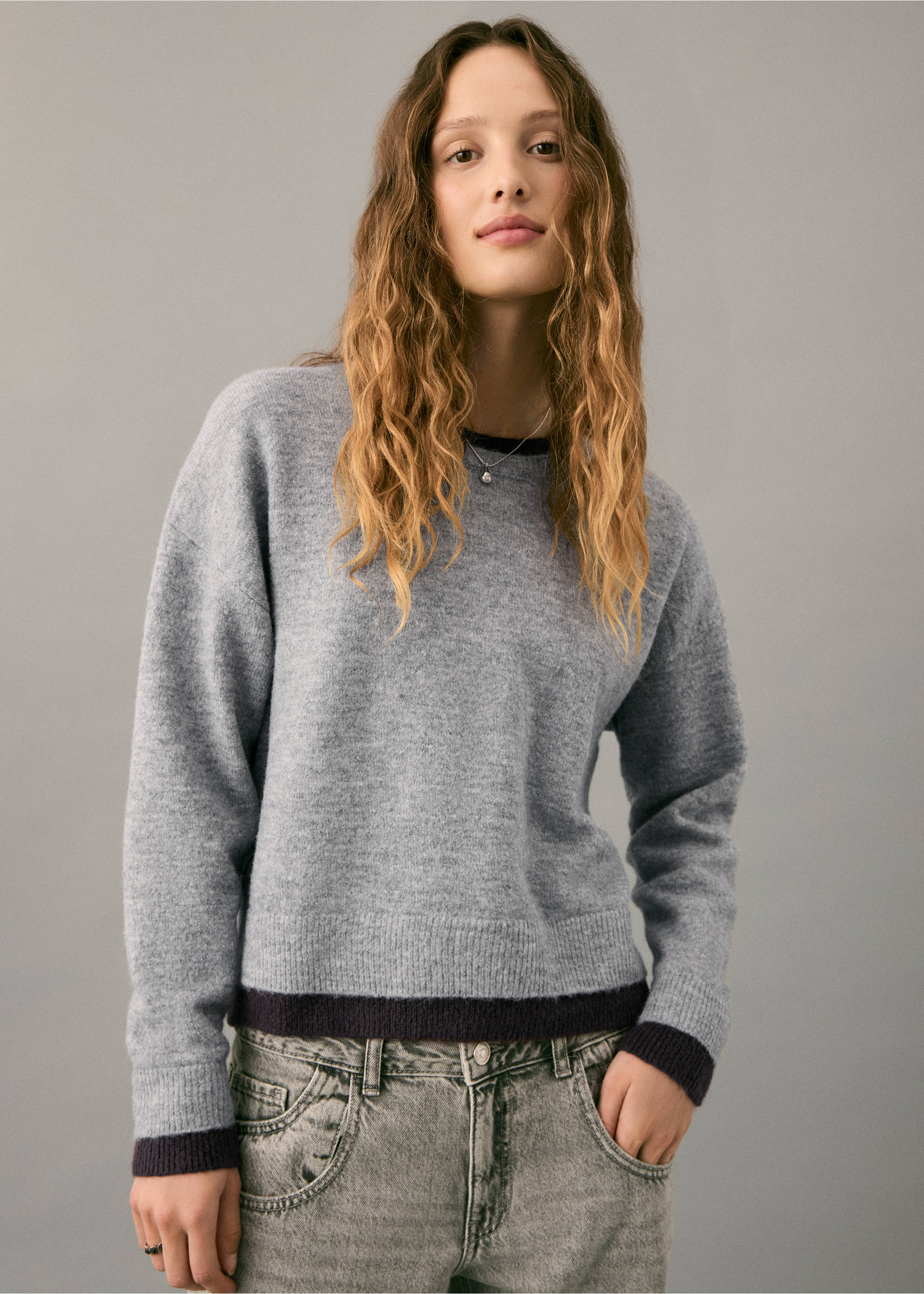 Bicolour knit sweater - Medium plane, Purple. Ref: 27061512-00.