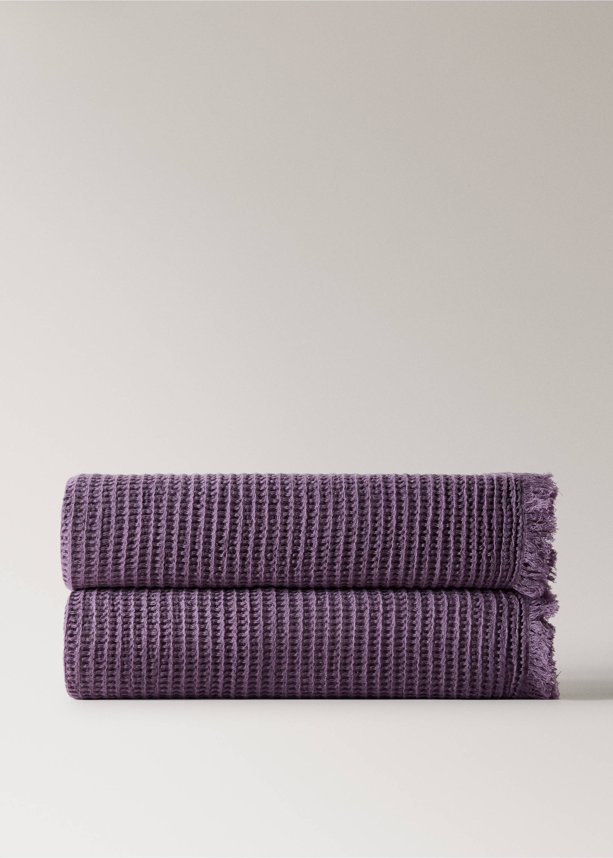 Filt i våfflad bomull med fransar - Artikel utan modell, Lila. Ref: 27061517-00.