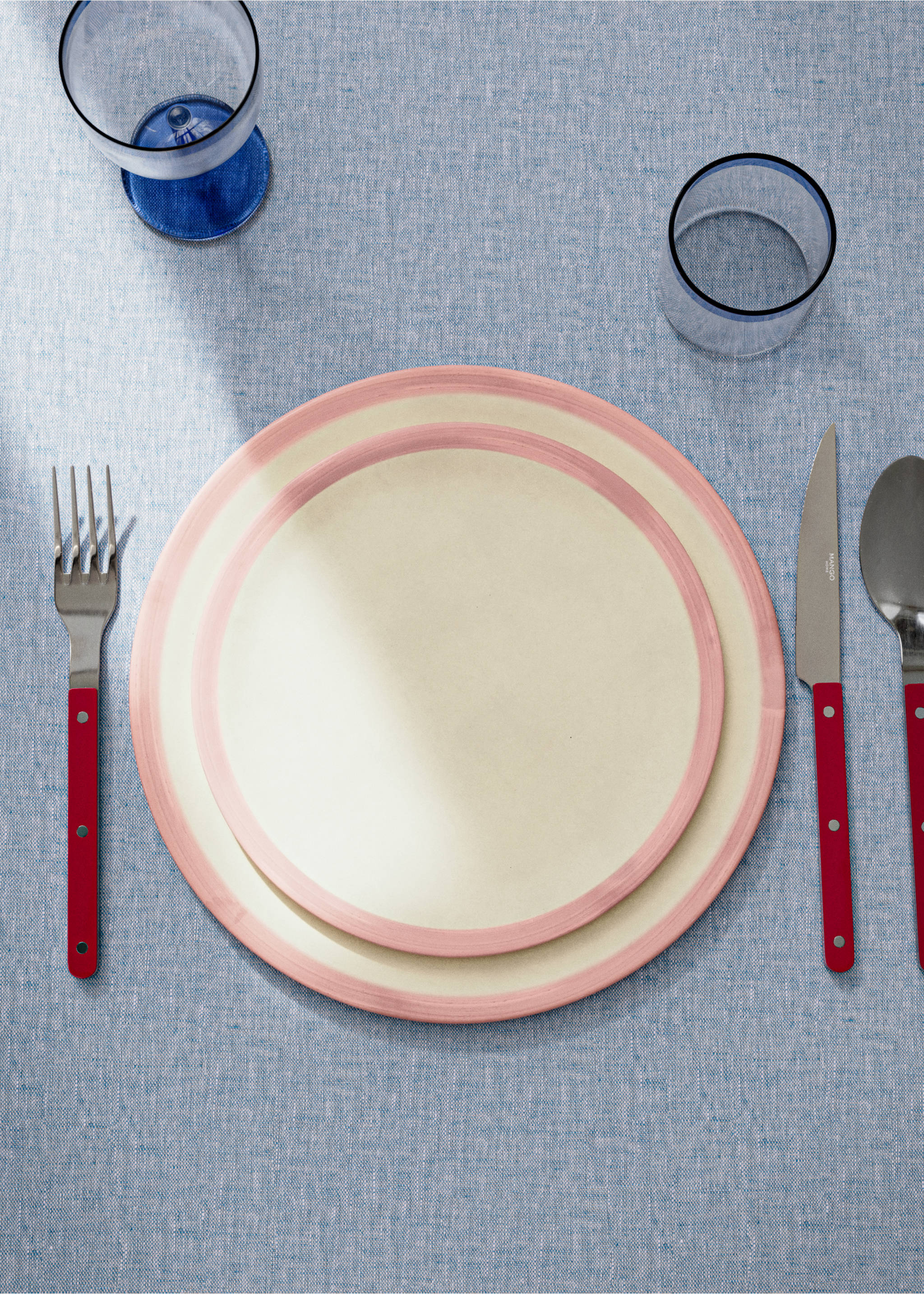 Contrast stoneware dessert plate - General plane, Pale Pink. Ref: 27061523-00.