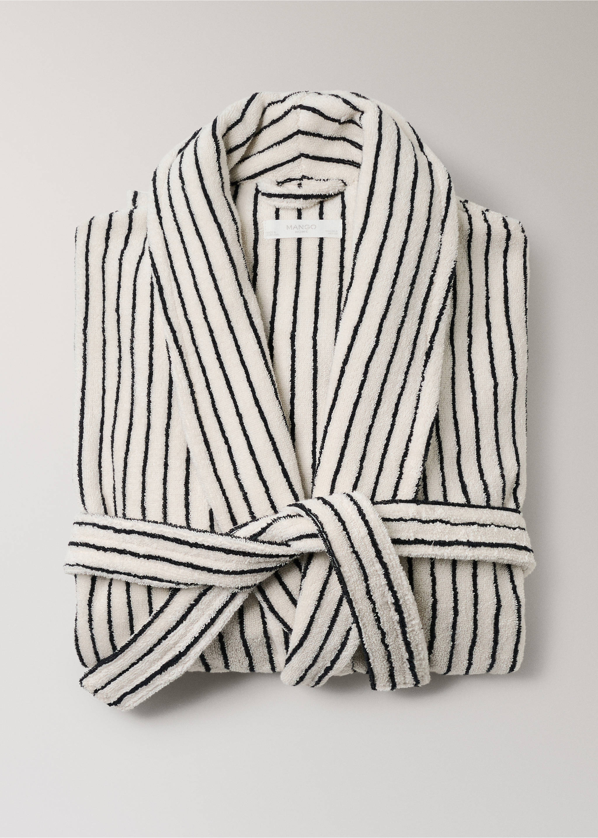 Two-tone striped bathrobe - Details of the article 3, Off White. Ref: 27061527-00.