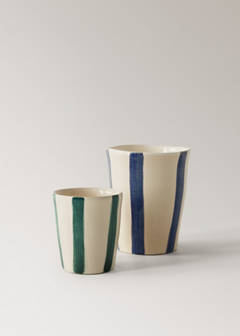Striped stoneware coffee cup — Ink Blue 4