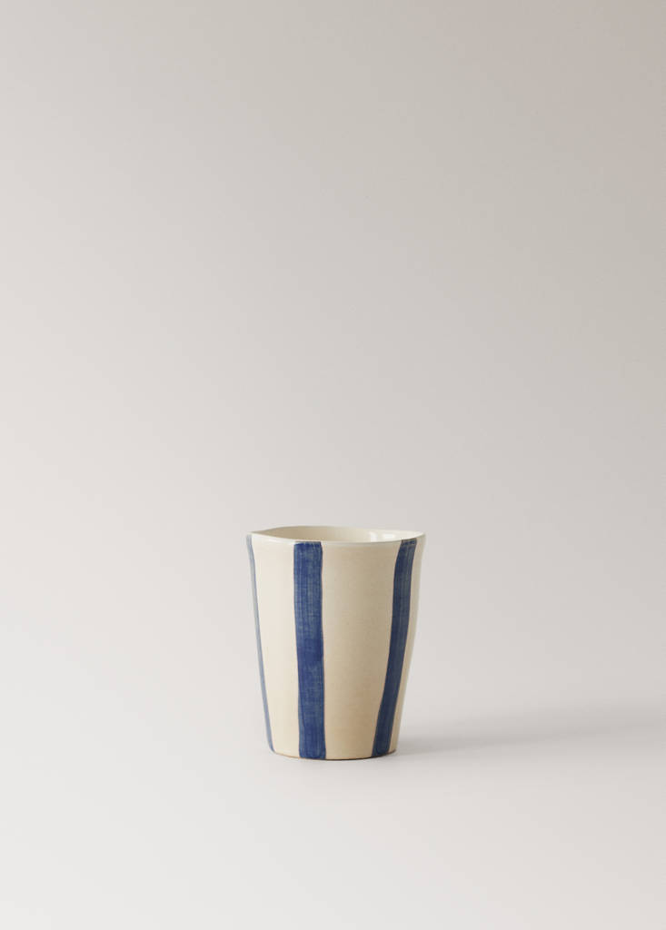Striped stoneware coffee cup — Ink Blue