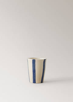 Striped stoneware coffee cup — Ink Blue 6