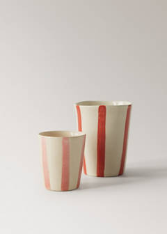 Striped stoneware coffee cup — Red 4