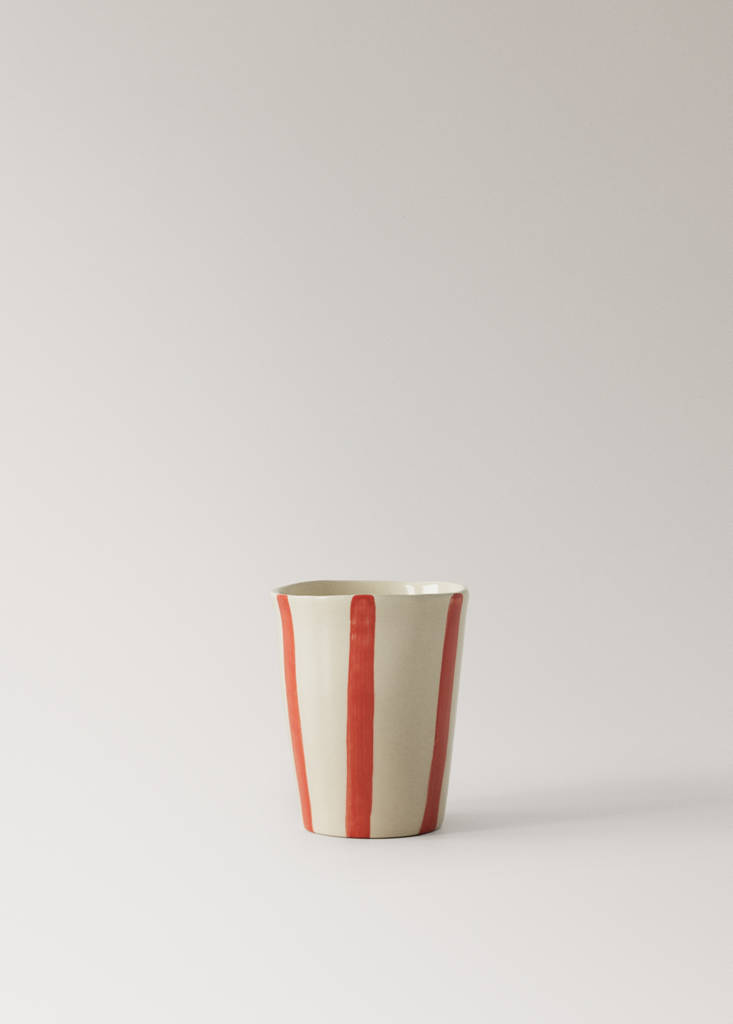 Striped stoneware coffee cup — Red