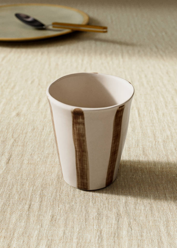 Striped stoneware coffee cup — Russet