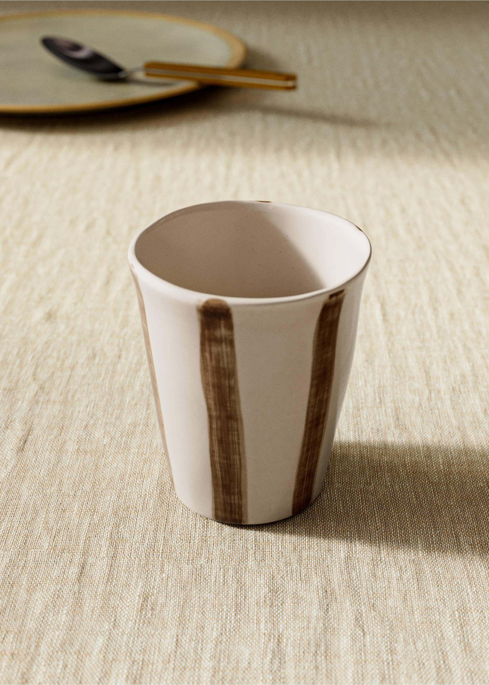 Striped stoneware coffee cup - General plane, Russet. Ref: 27061529-00.