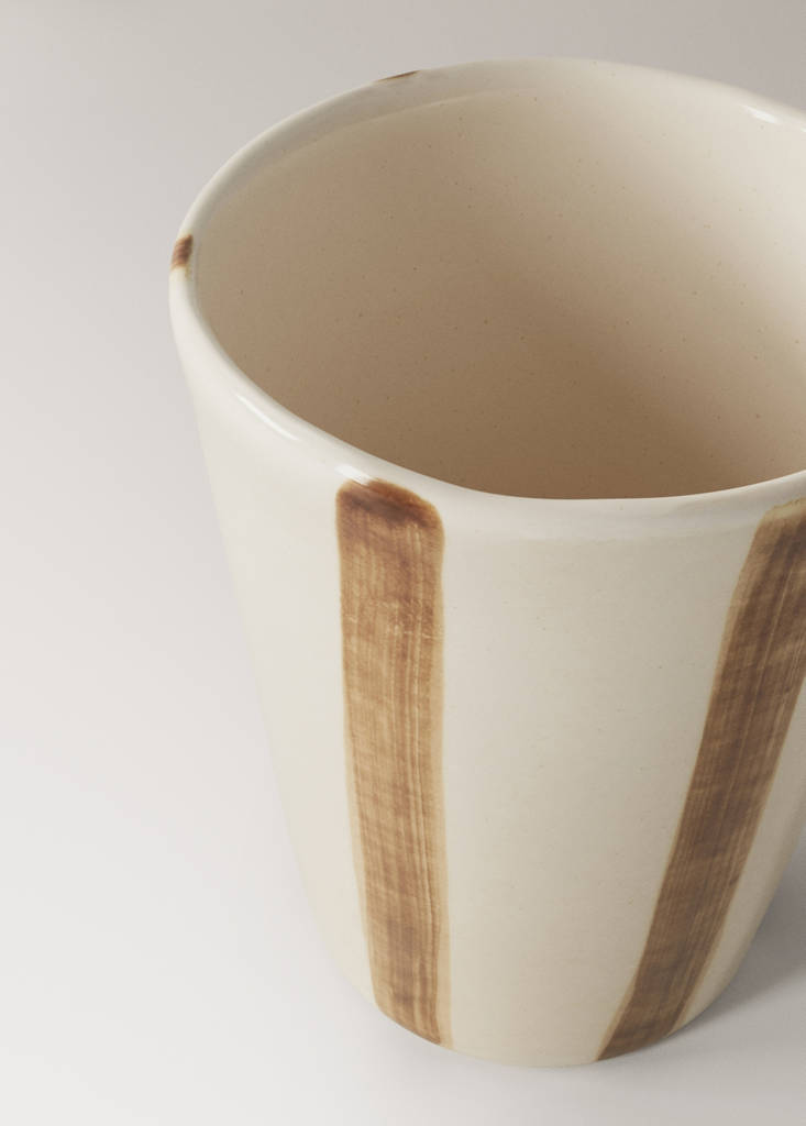 Striped stoneware coffee cup — Russet