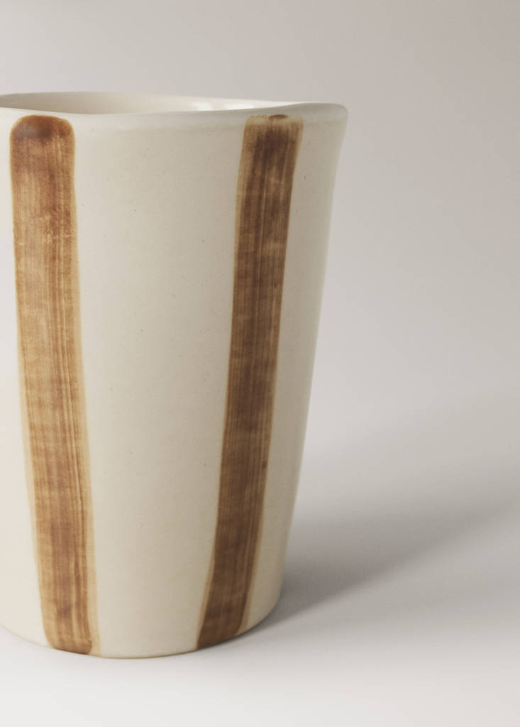 Striped stoneware coffee cup — Russet