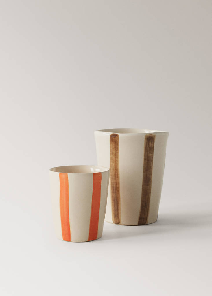 Striped stoneware coffee cup — Russet