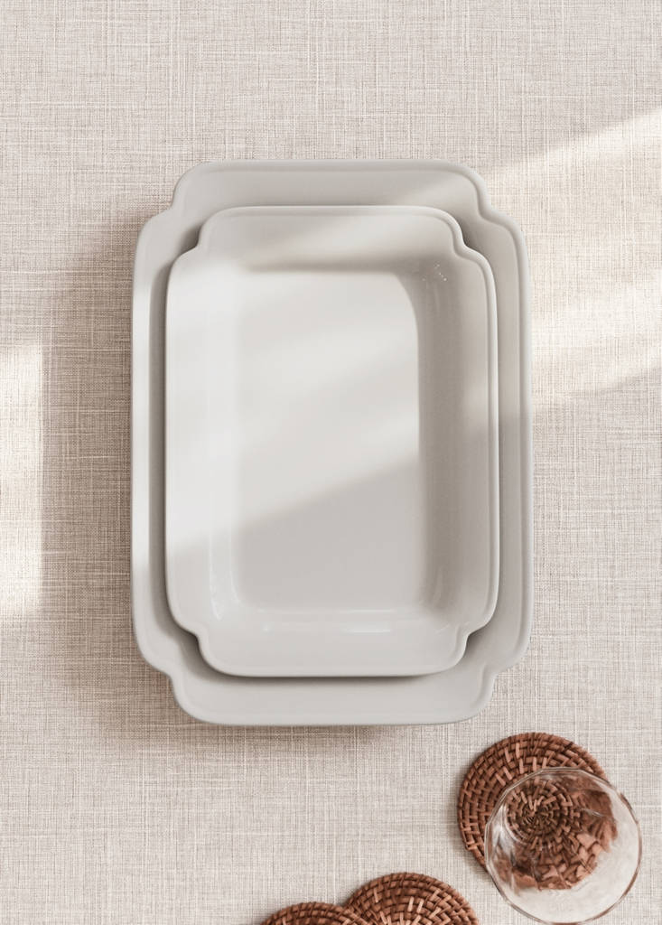 Small embossed earthenware dish — White