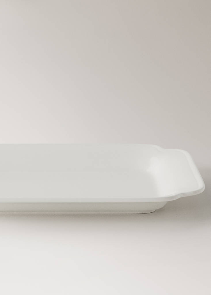 Small embossed earthenware dish — White