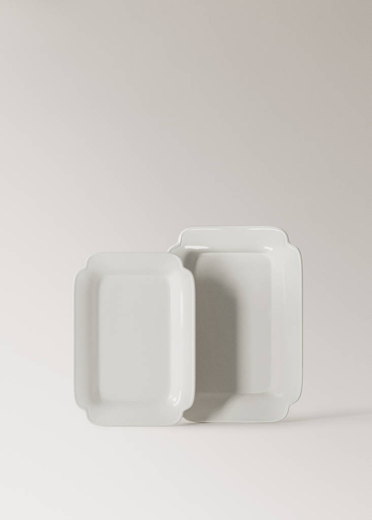 Small embossed earthenware dish — White