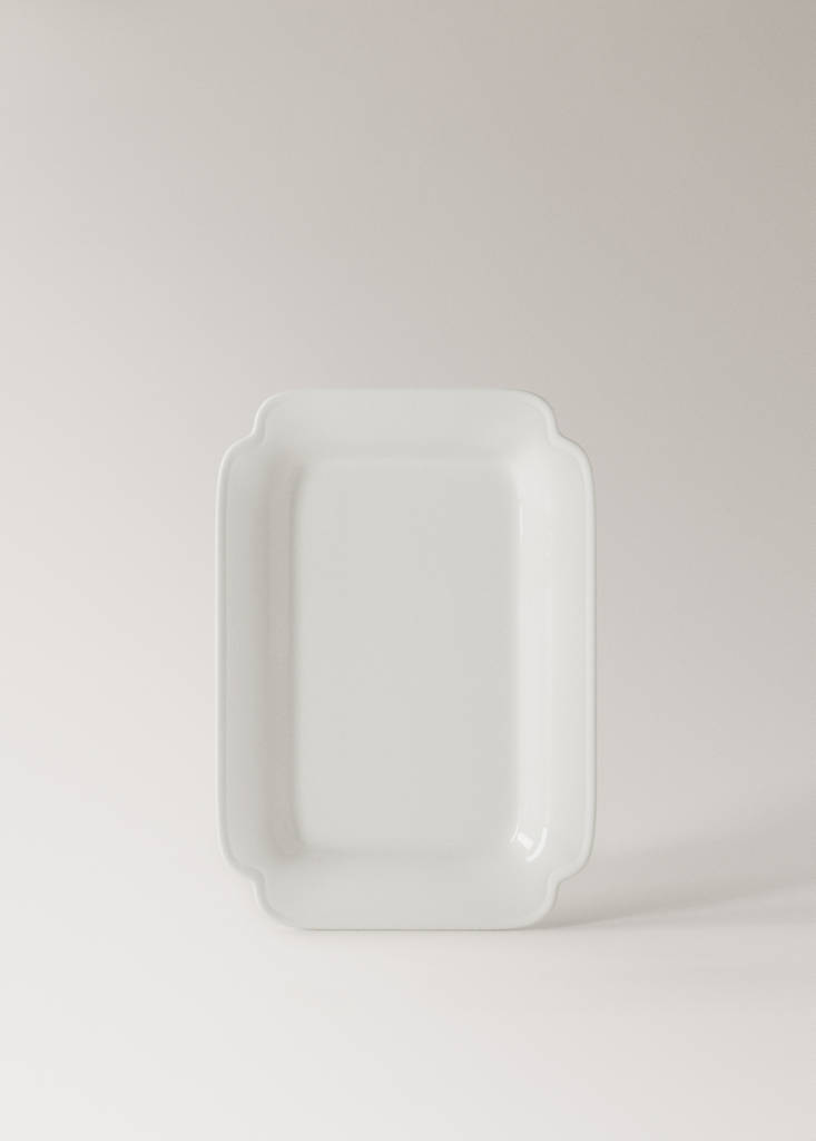 Small embossed earthenware dish — White