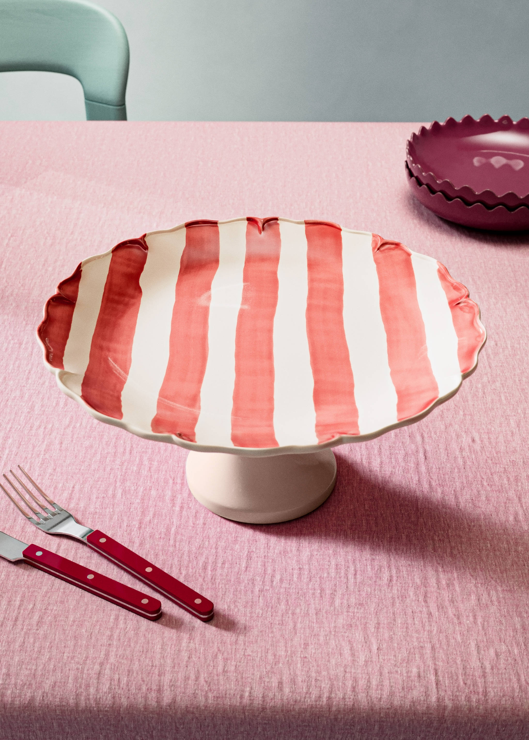 Taartplateau van aardewerk met strepen - Overzichtstekening