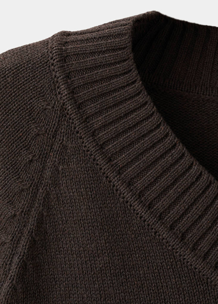 V-neck knit sweater — Brown