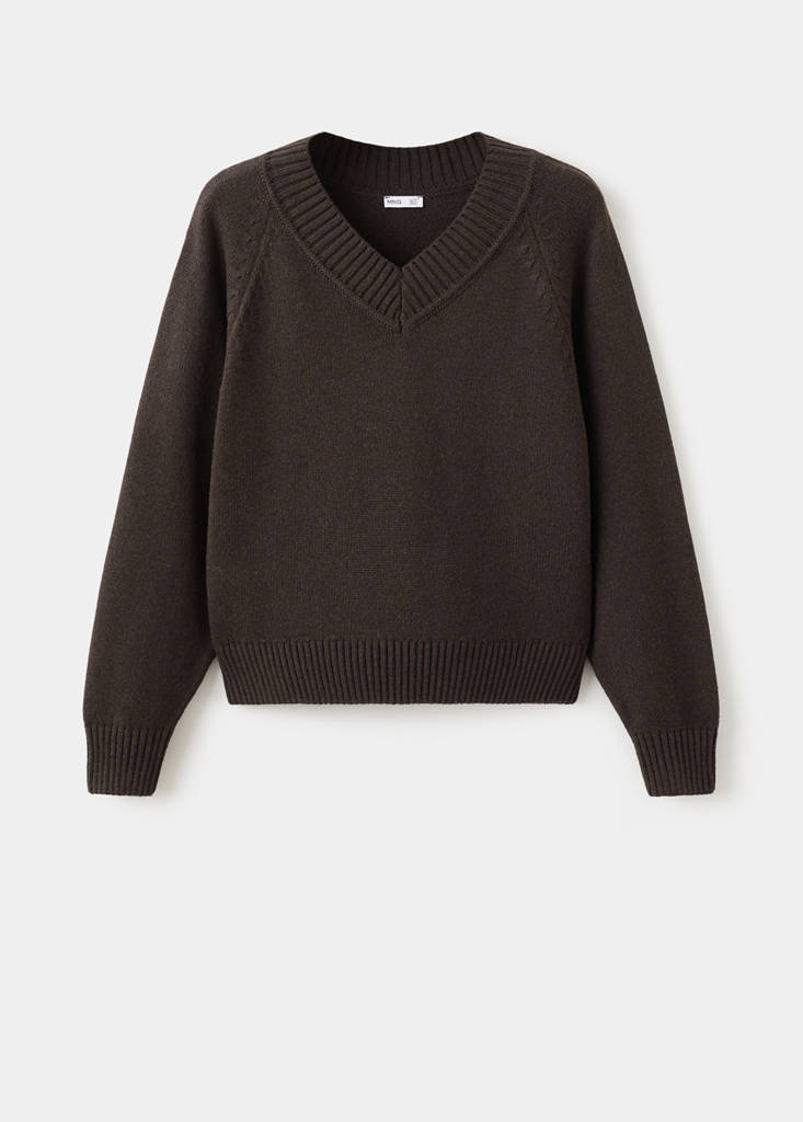 V-neck knit sweater — Brown