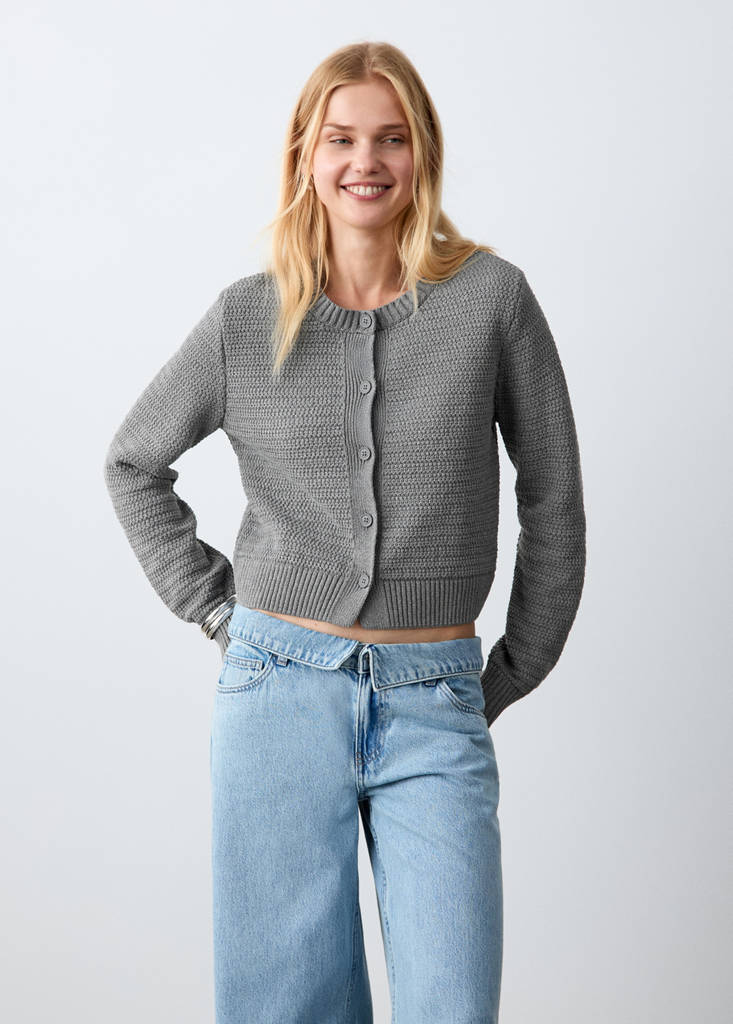 Knitted button cardigan — Grey