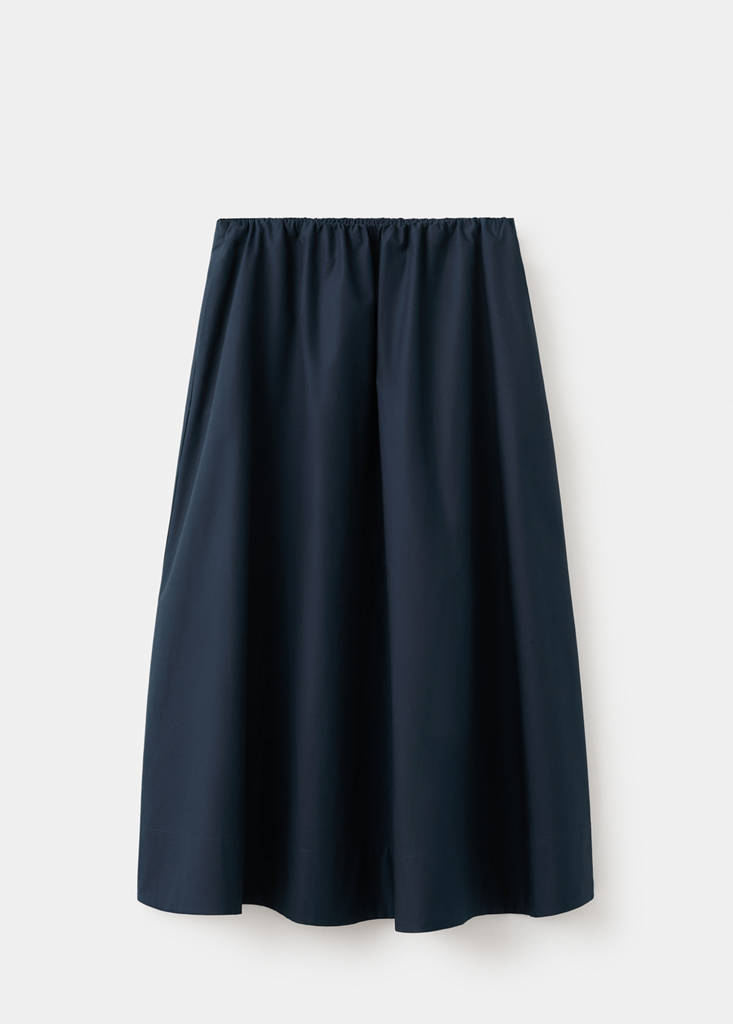 Midi cotton skirt with pleats — Navy