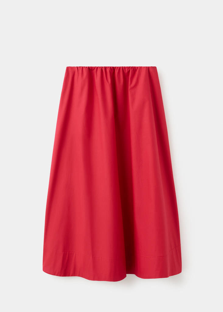Midi cotton skirt with pleats — Red