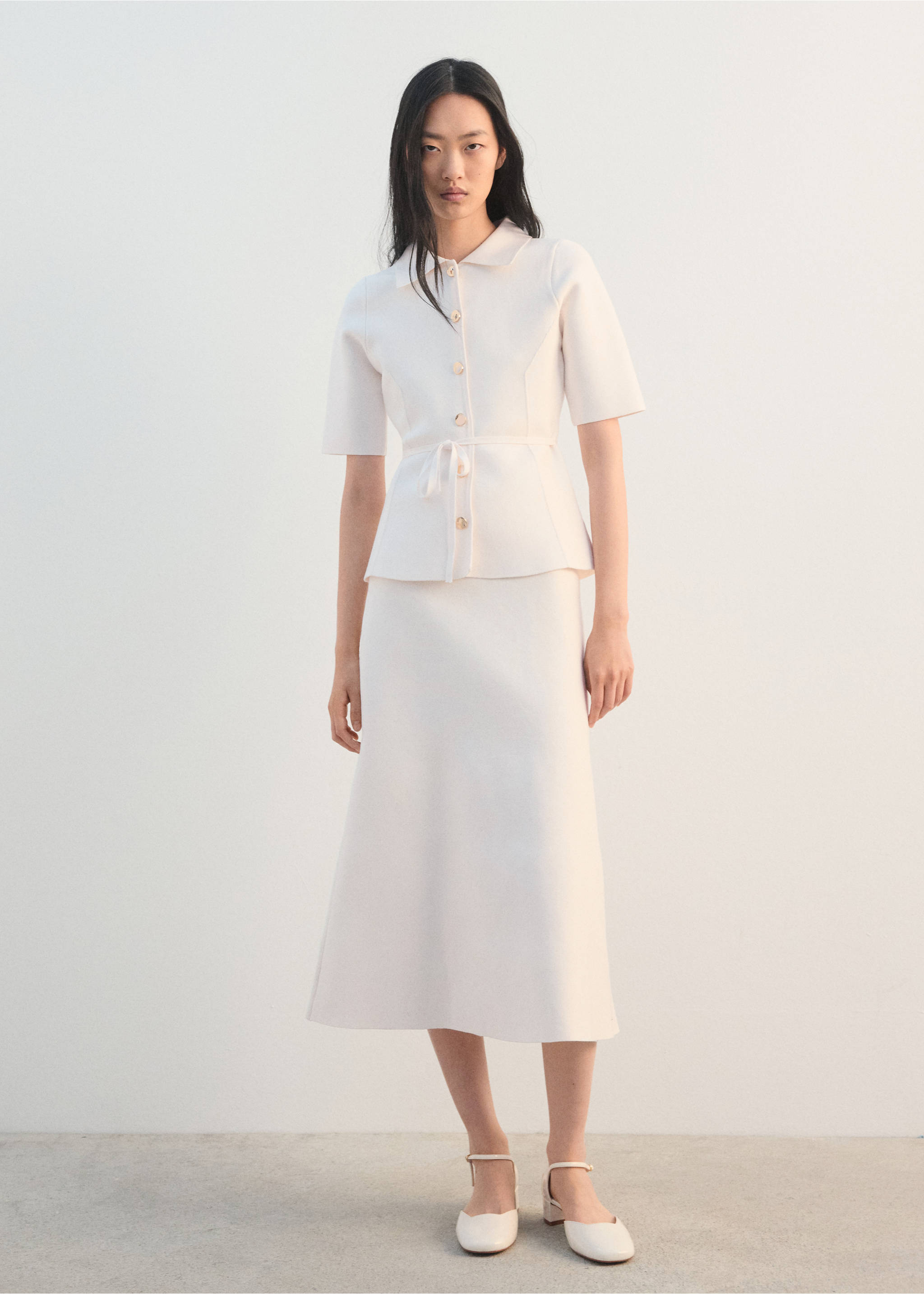 Knitted jacket with polo collar - General plane, Off White. Ref: 27062540-00.