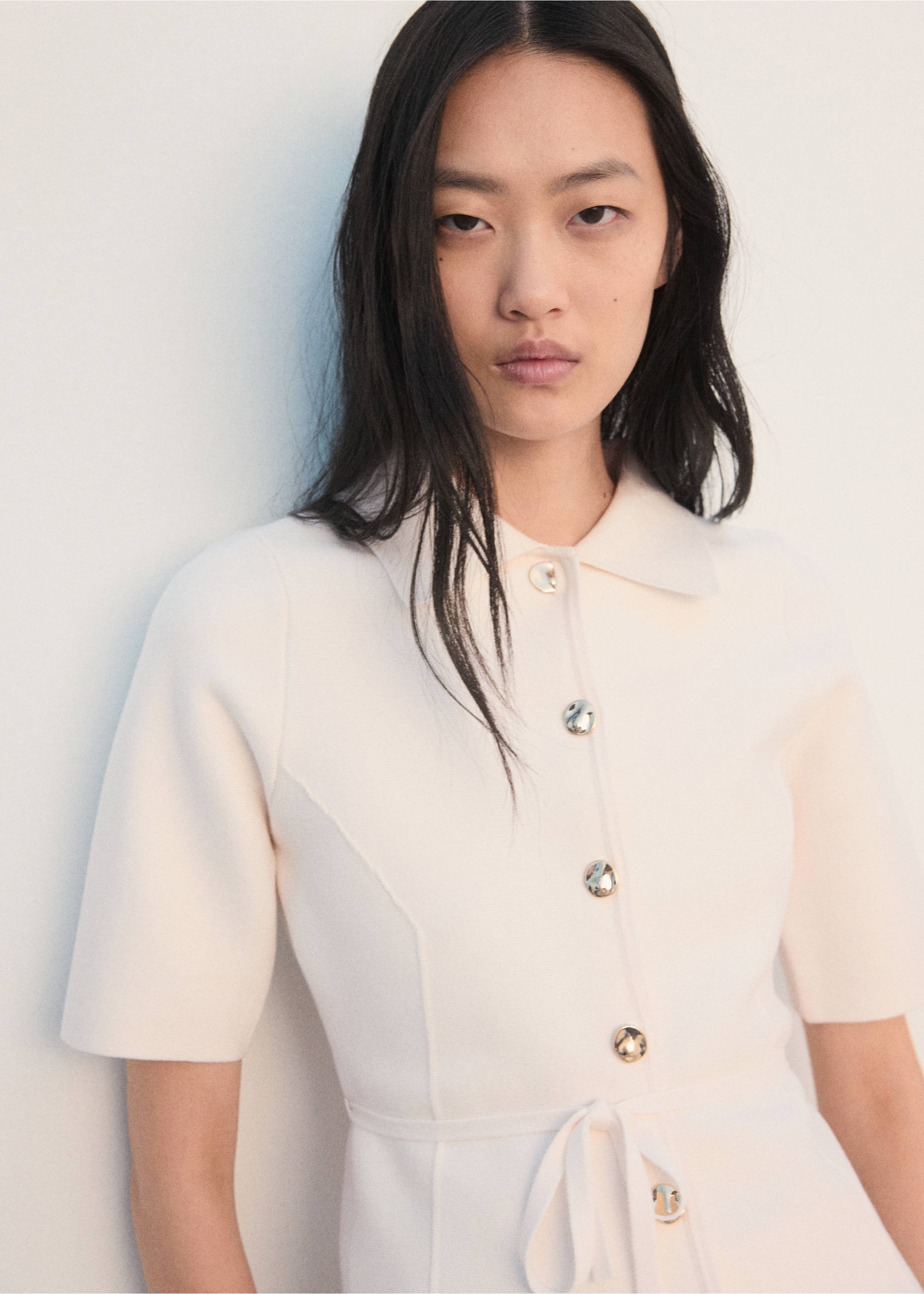 Knitted jacket with polo collar - Medium plane, Off White. Ref: 27062540-00.