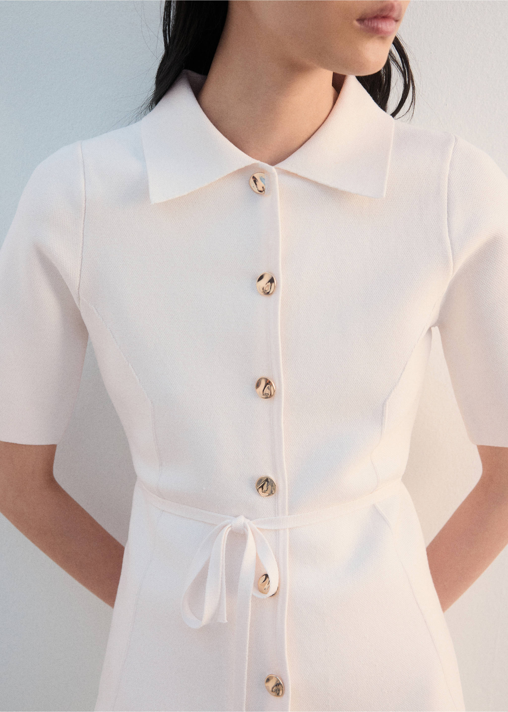 Knitted jacket with polo collar - Details of the article 3, Off White. Ref: 27062540-00.