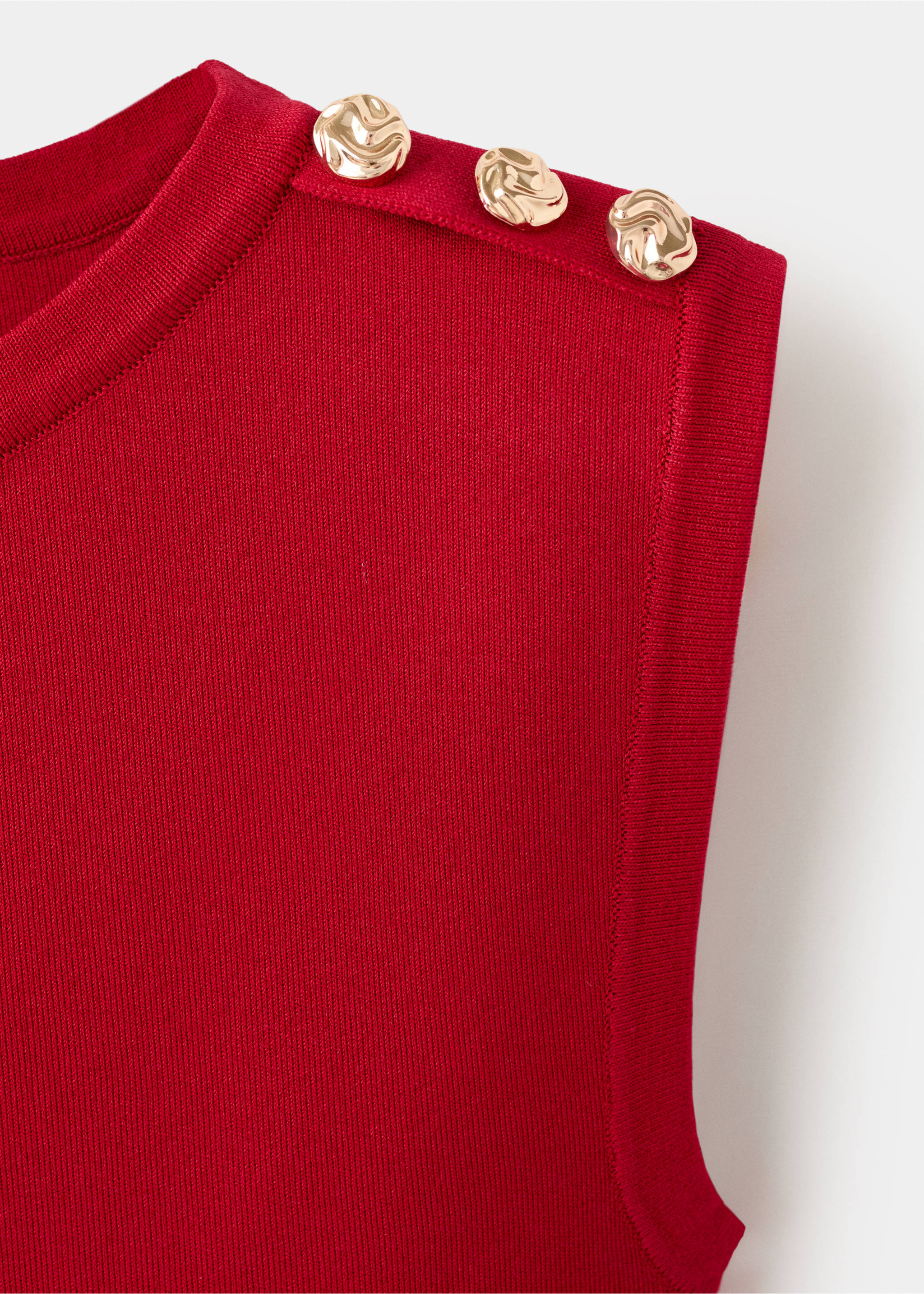 Peplum knit dress with buttons - Details of the article 8, Red. Ref: 27062541-00.