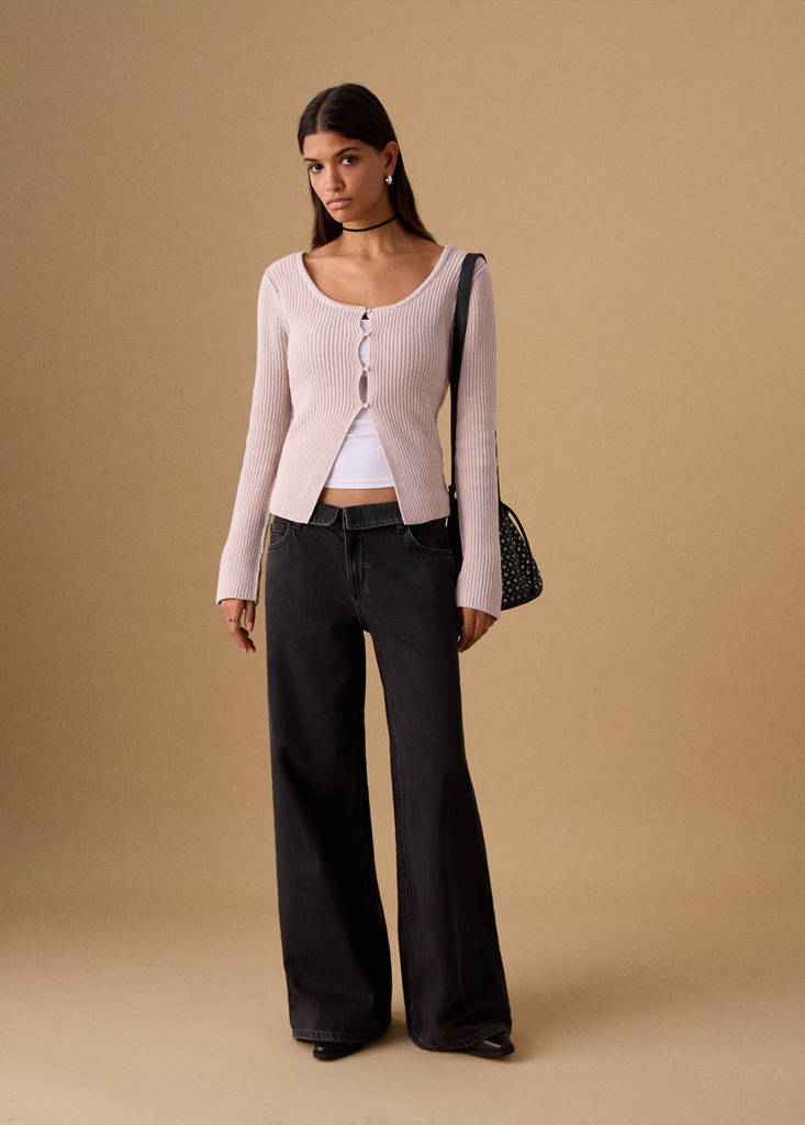 Knitted button cardigan — Light Pink