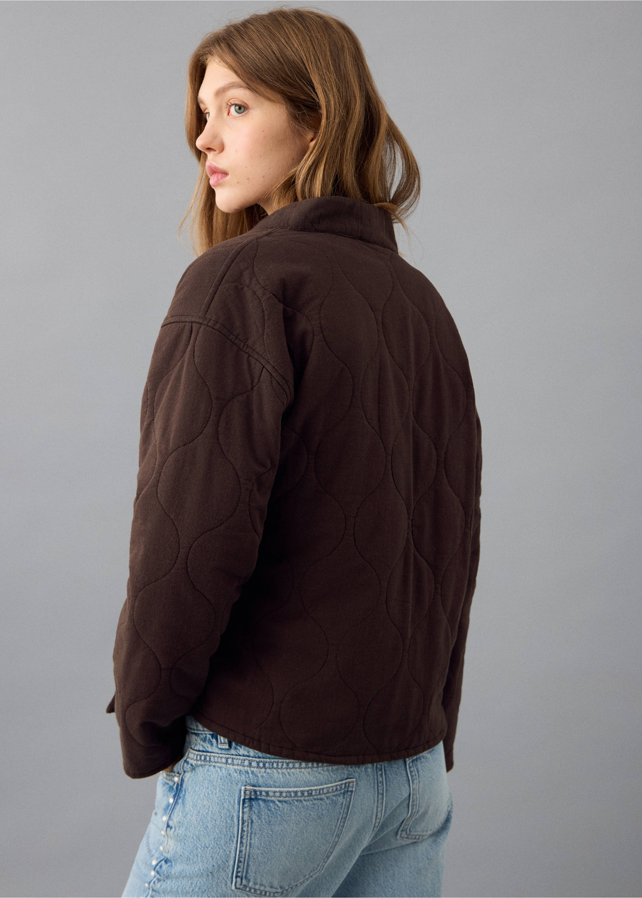 Капитонирано кимоно с панделка - Обратна страна на артикула, Кафяво. Ref: 27062545-00.