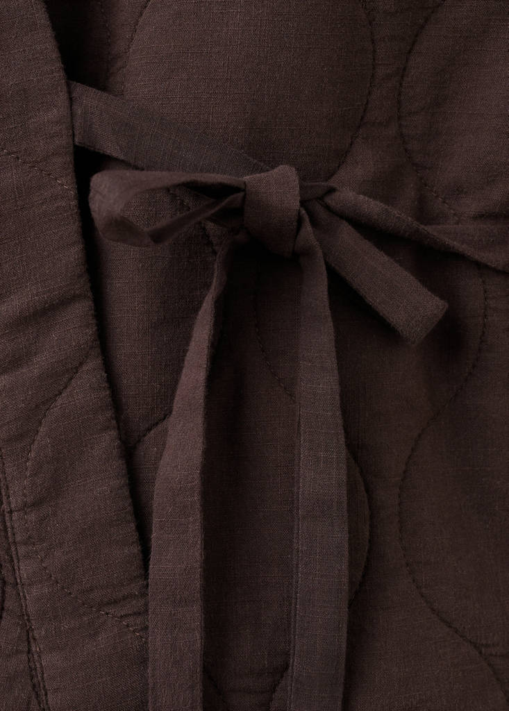 Quilted kimono with tie — Brown