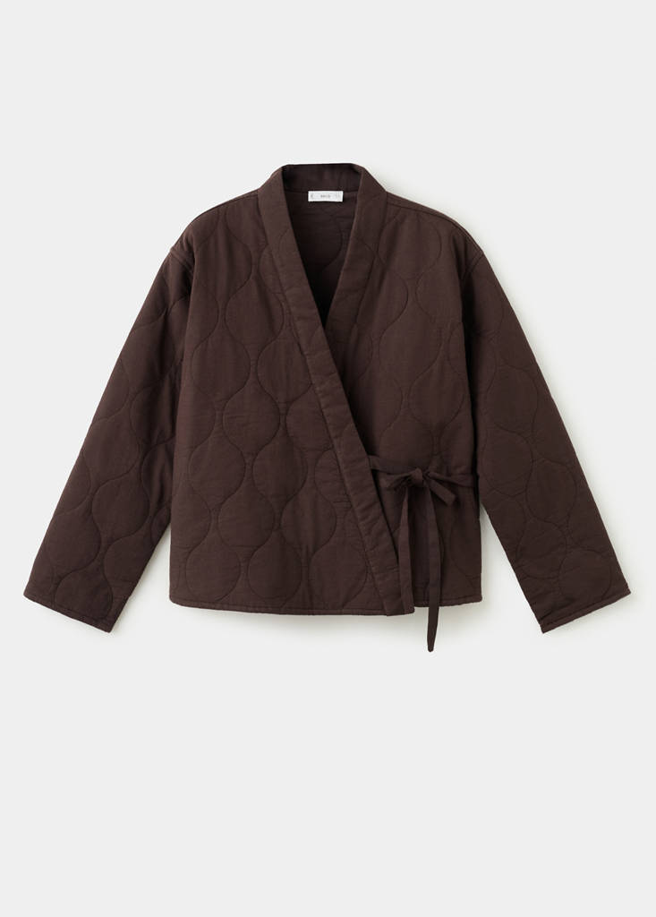 Quilted kimono with tie — Brown