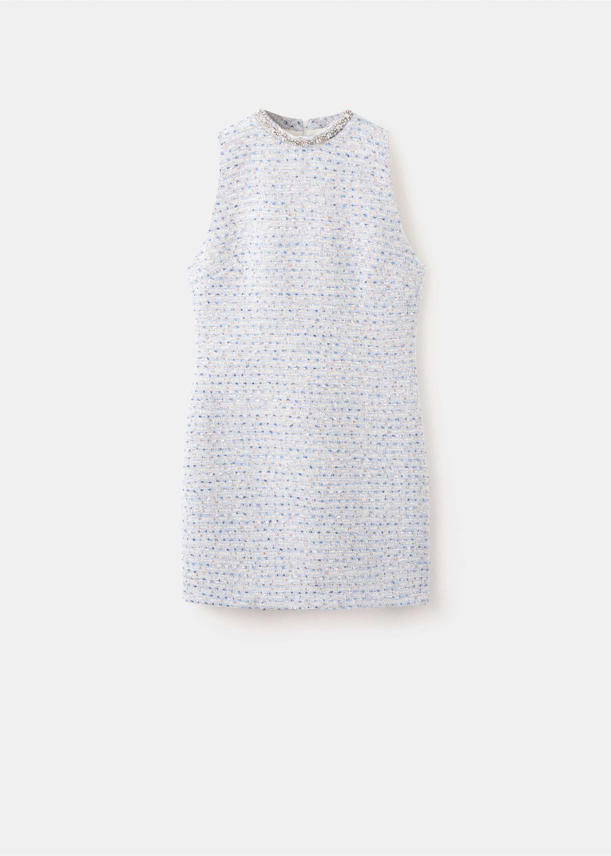 Tweed dress with bejewelled collar - Article without model, Sky Blue. Ref: 27062546-00.
