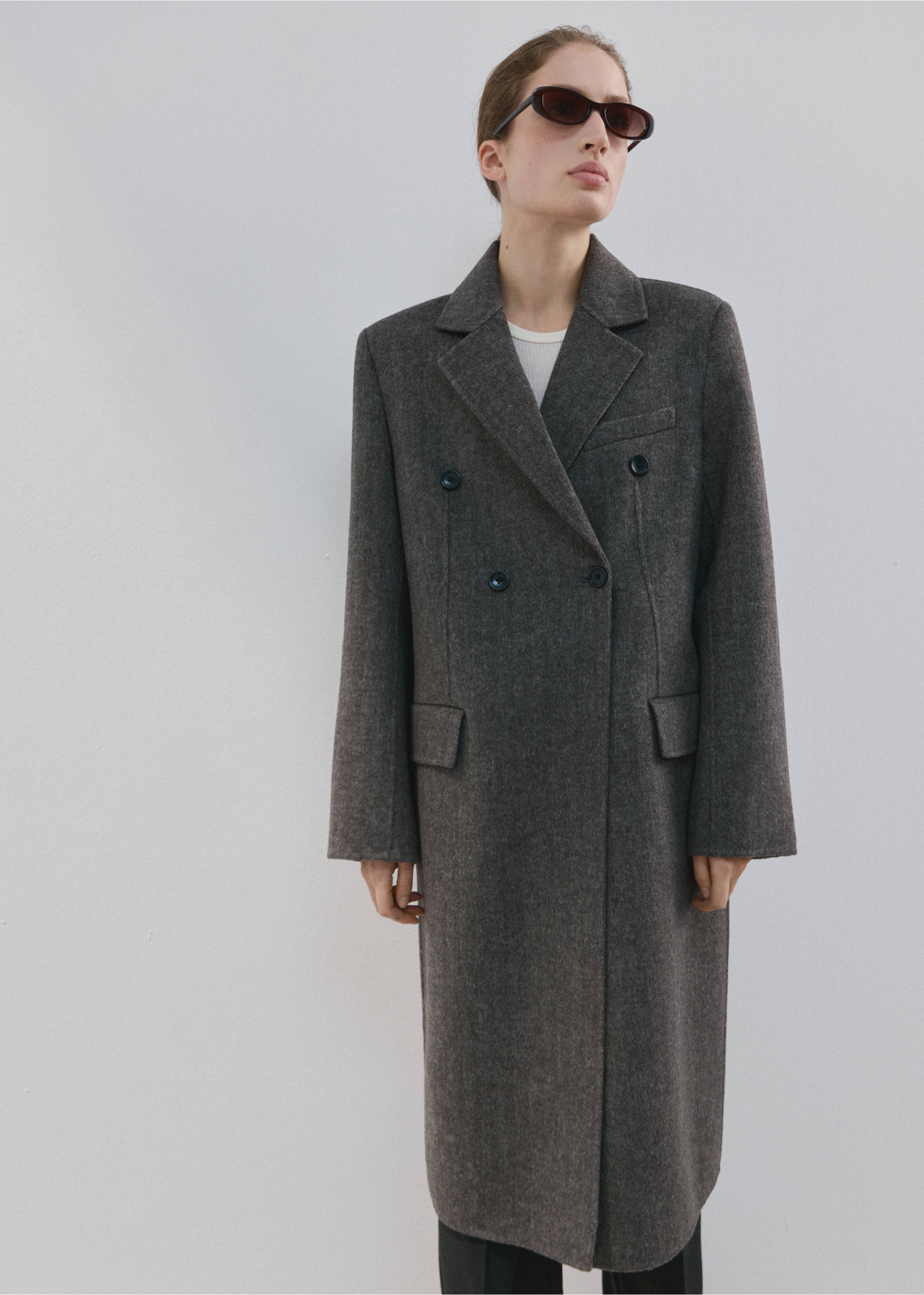 Double-breasted wool coat - Medium plane, Grey. Ref: 27062549-00.