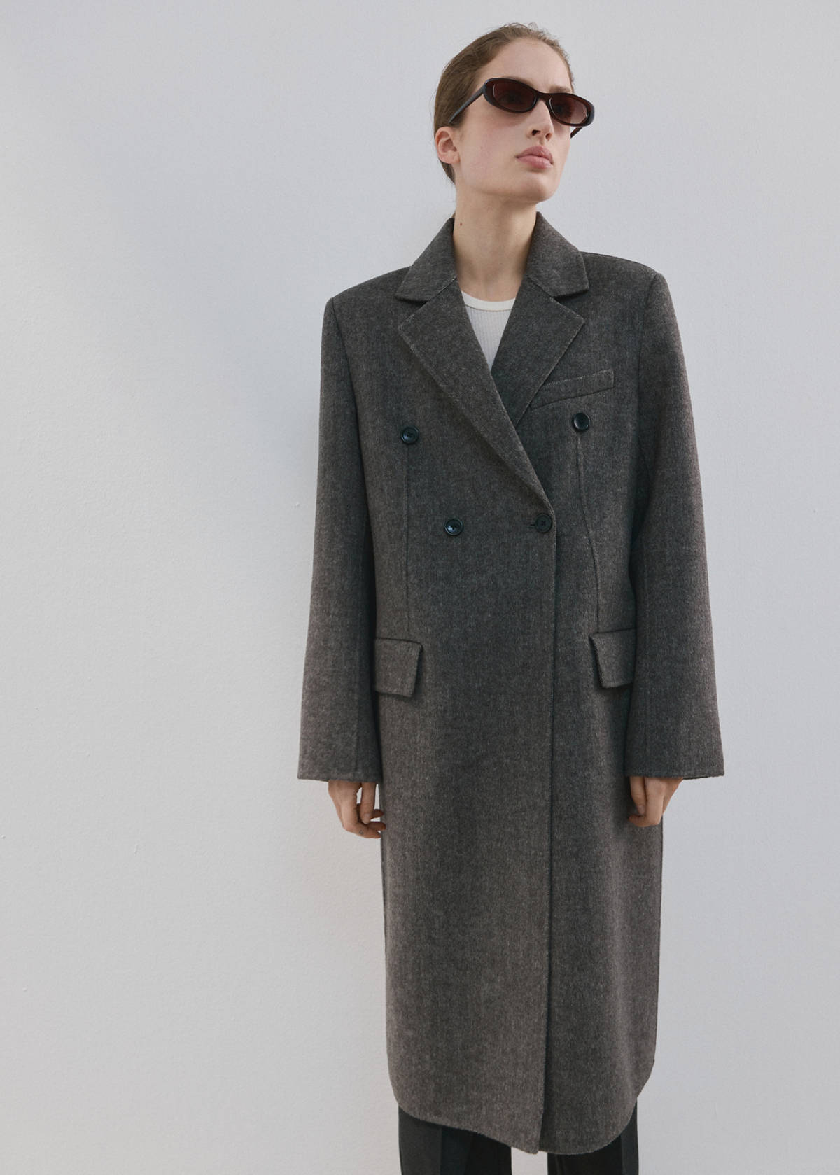 Double-breasted wool coat — Grey