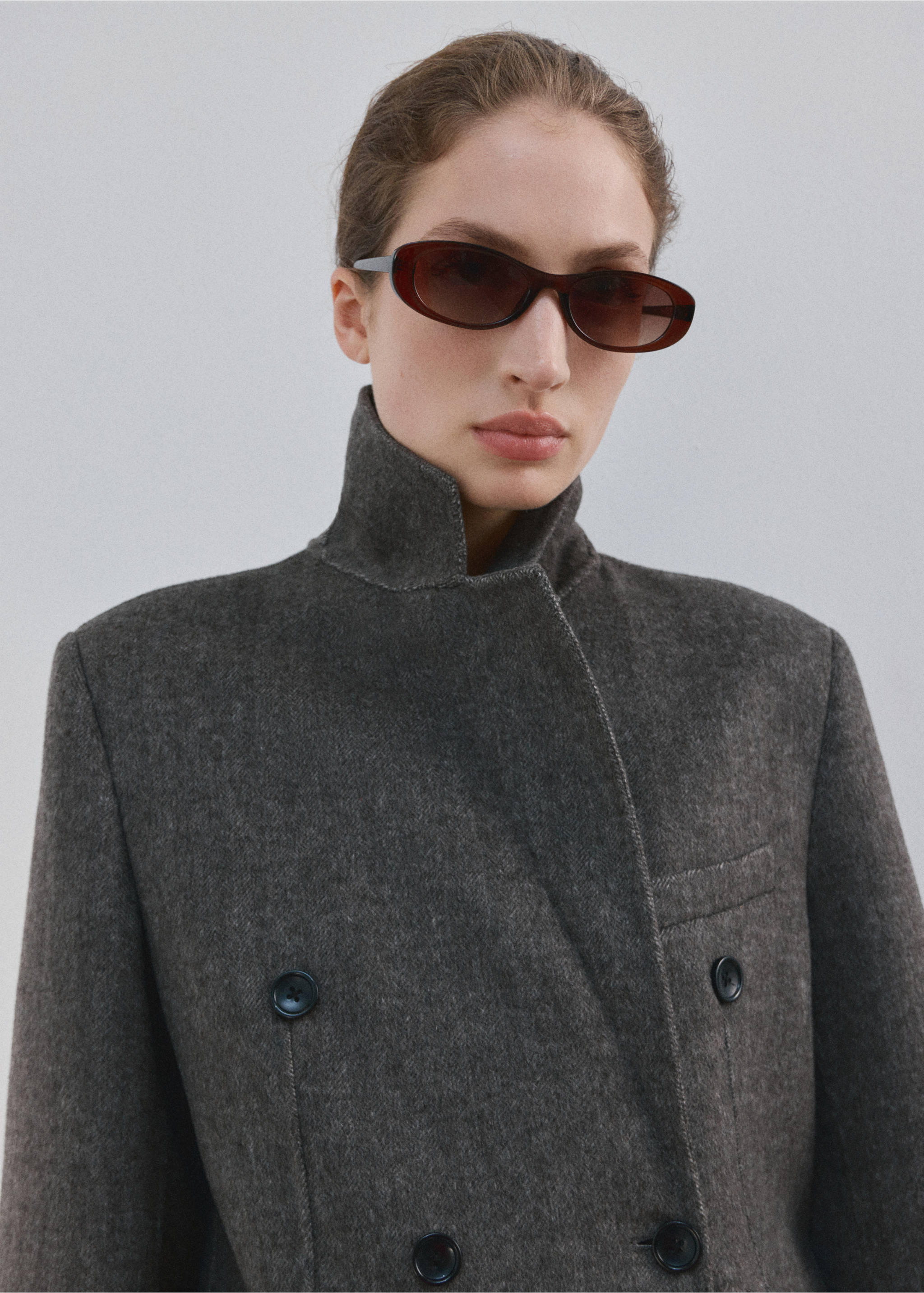 Double-breasted wool coat - Details of the article 1, Grey. Ref: 27062549-00.