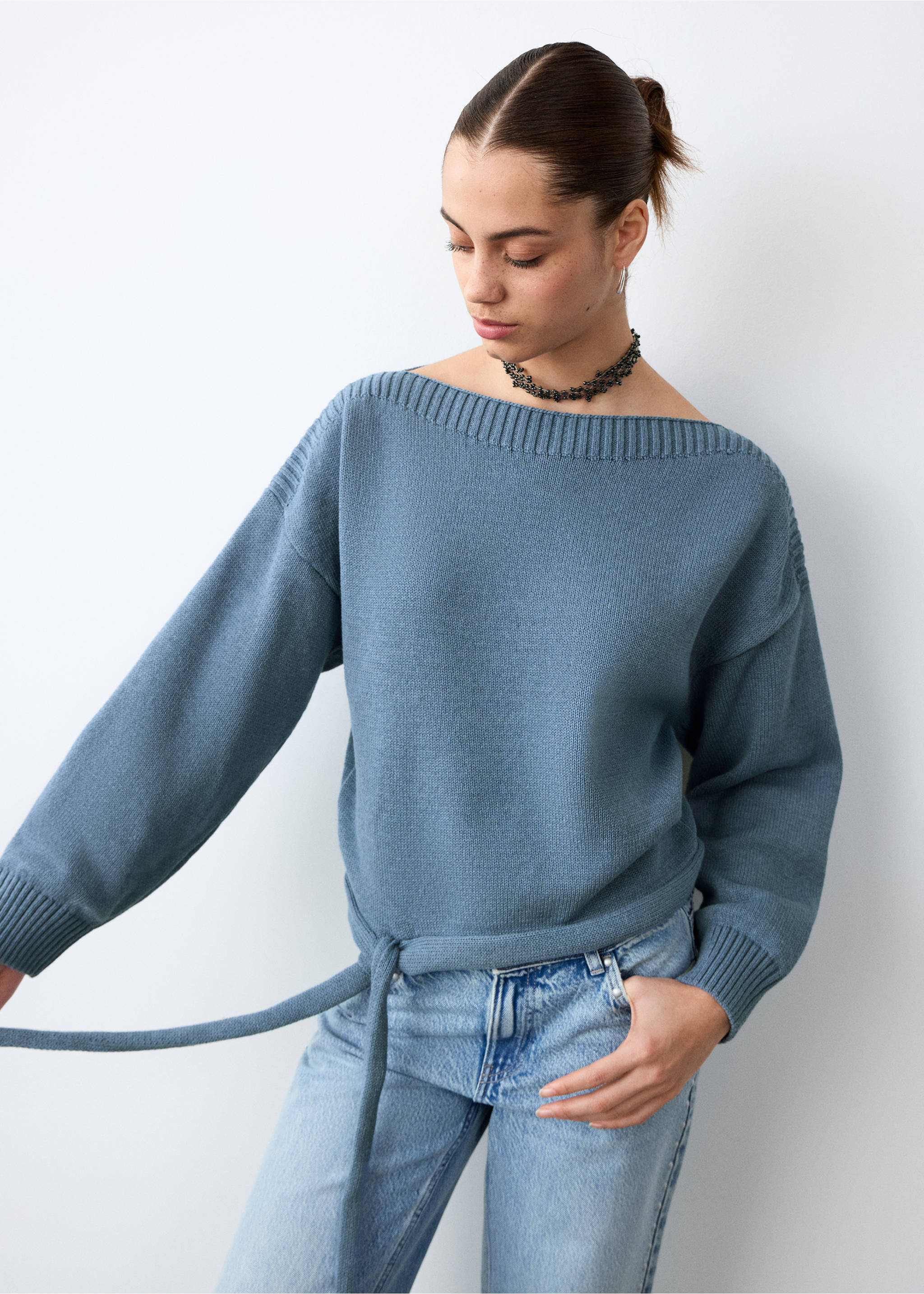 Fine-knit sweater - Medium plane, Blue. Ref: 27062554-00.