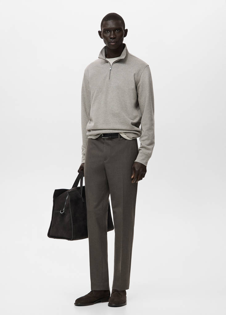 Regular-fit zip-neck sweatshirt — Medium Brown