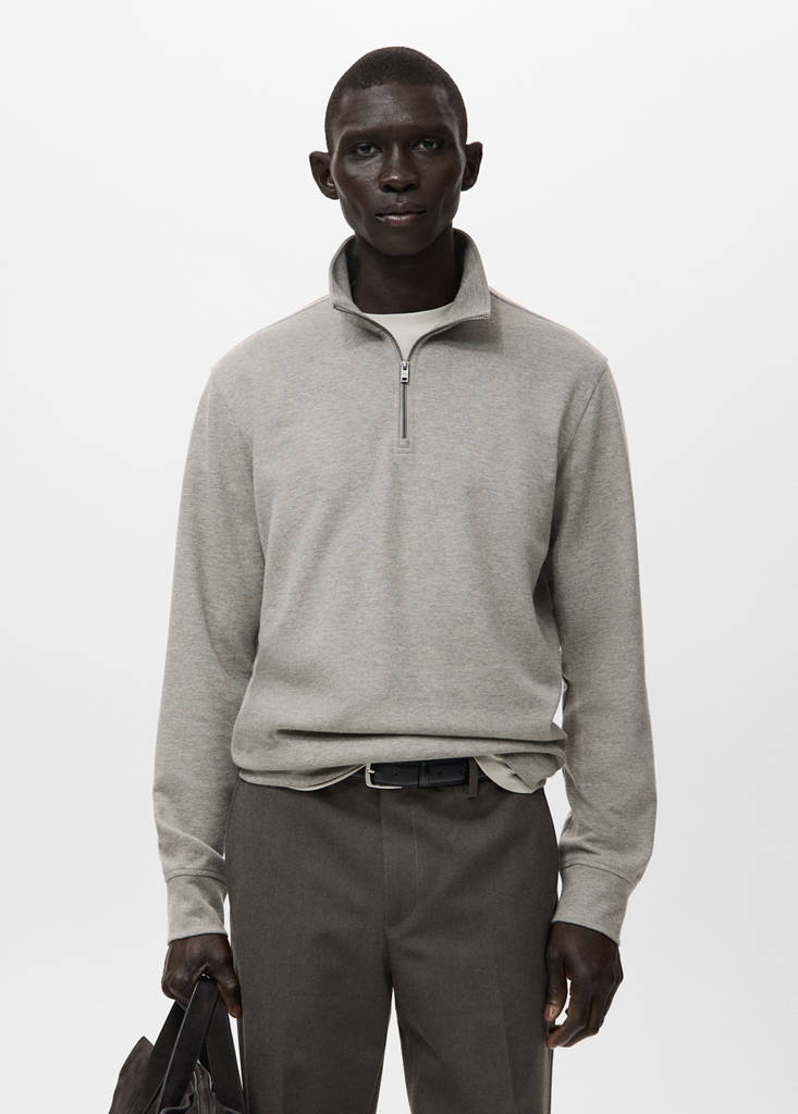 Regular-fit zip-neck sweatshirt — Medium Brown