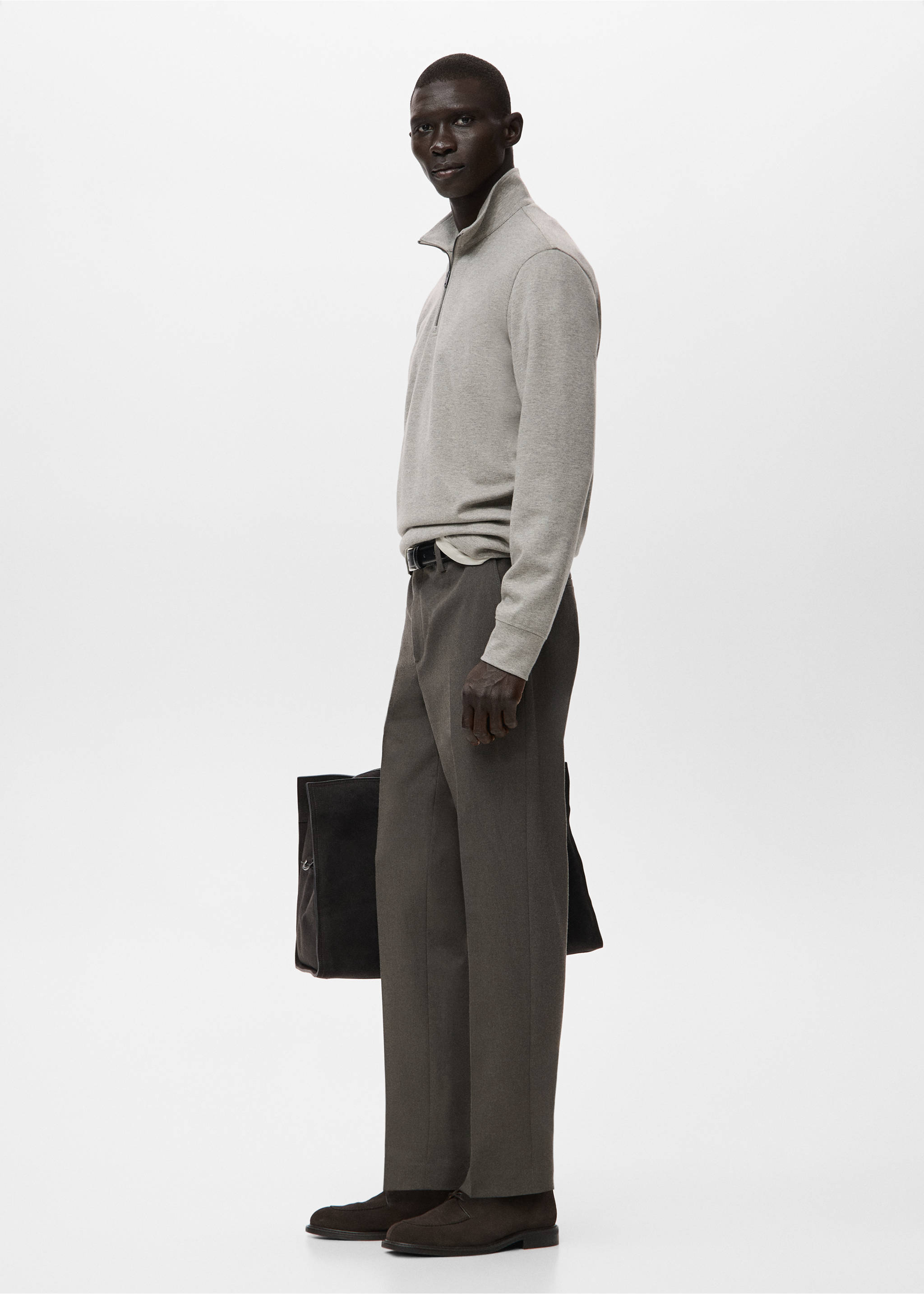 Regular-fit zip-neck sweatshirt - Details of the article 2, Medium Brown. Ref: 27062887-00.