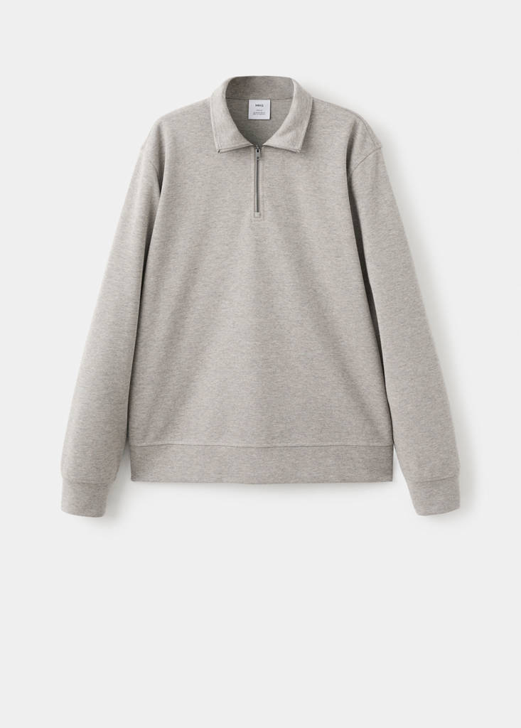 Regular-fit zip-neck sweatshirt — Medium Brown