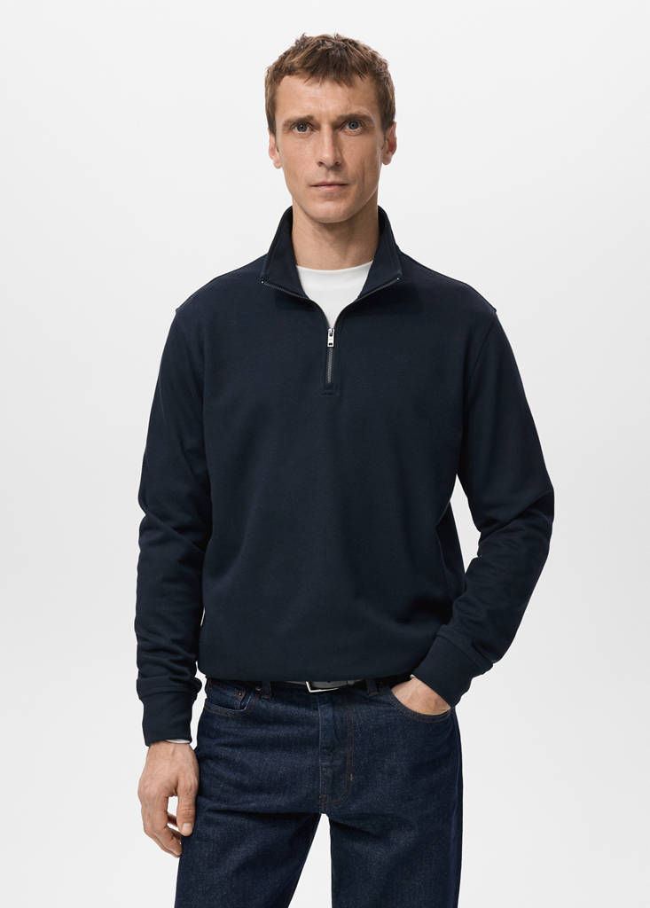 Regular-fit zip-neck sweatshirt — Navy