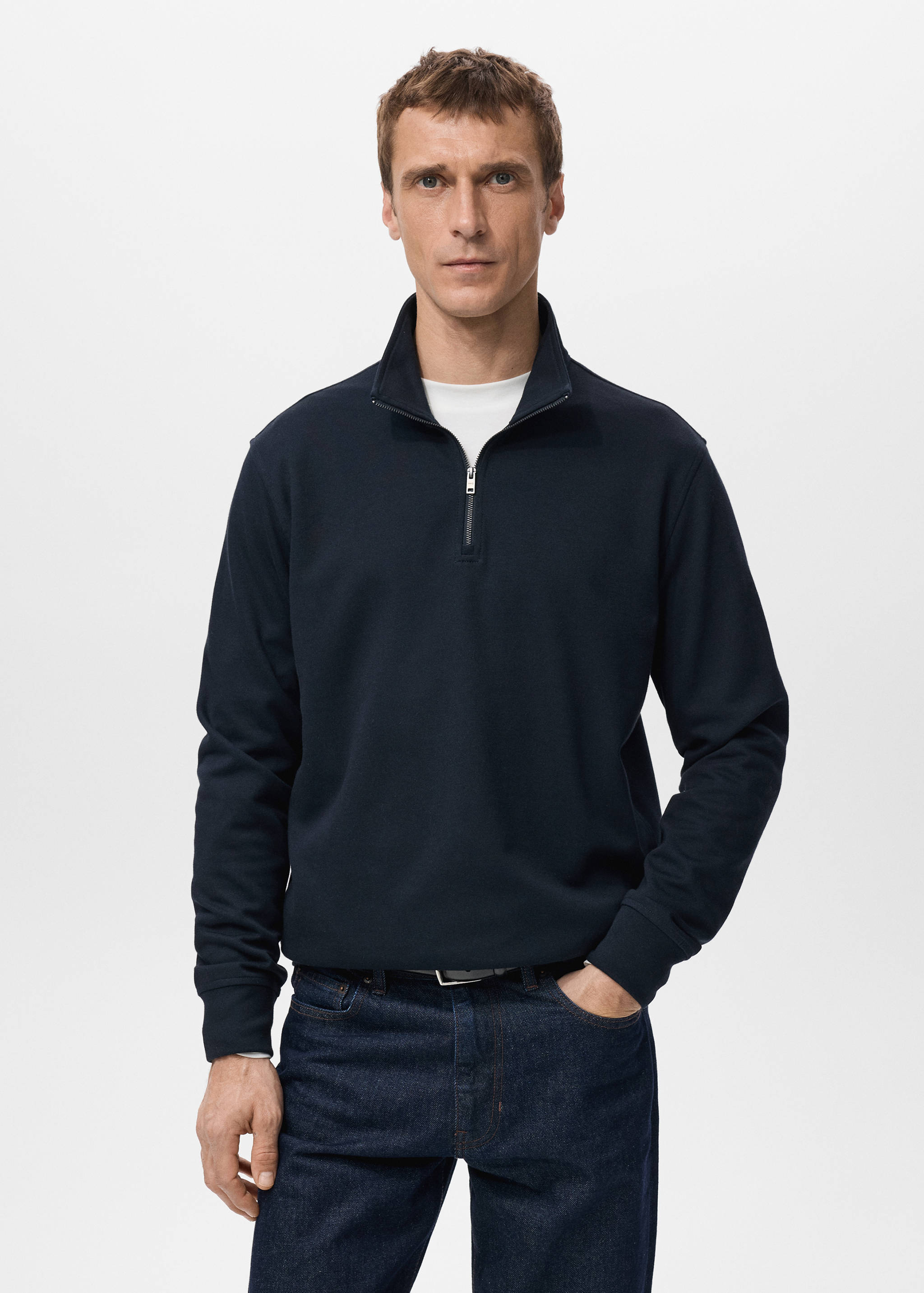Regular-fit zip-neck sweatshirt - Medium plane