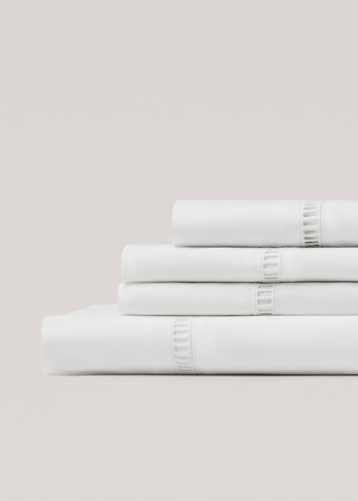 Percale cotton hemstitched flat sheet Superking bed — White