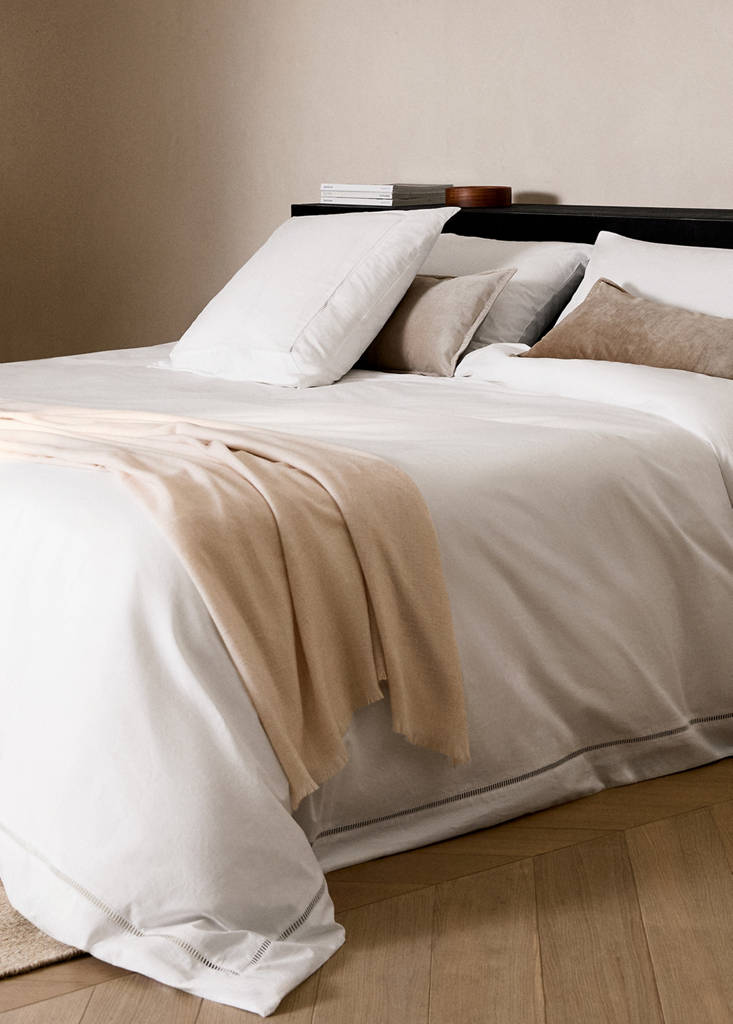 Percale cotton duvet cover with hemstitch Superking bed — White