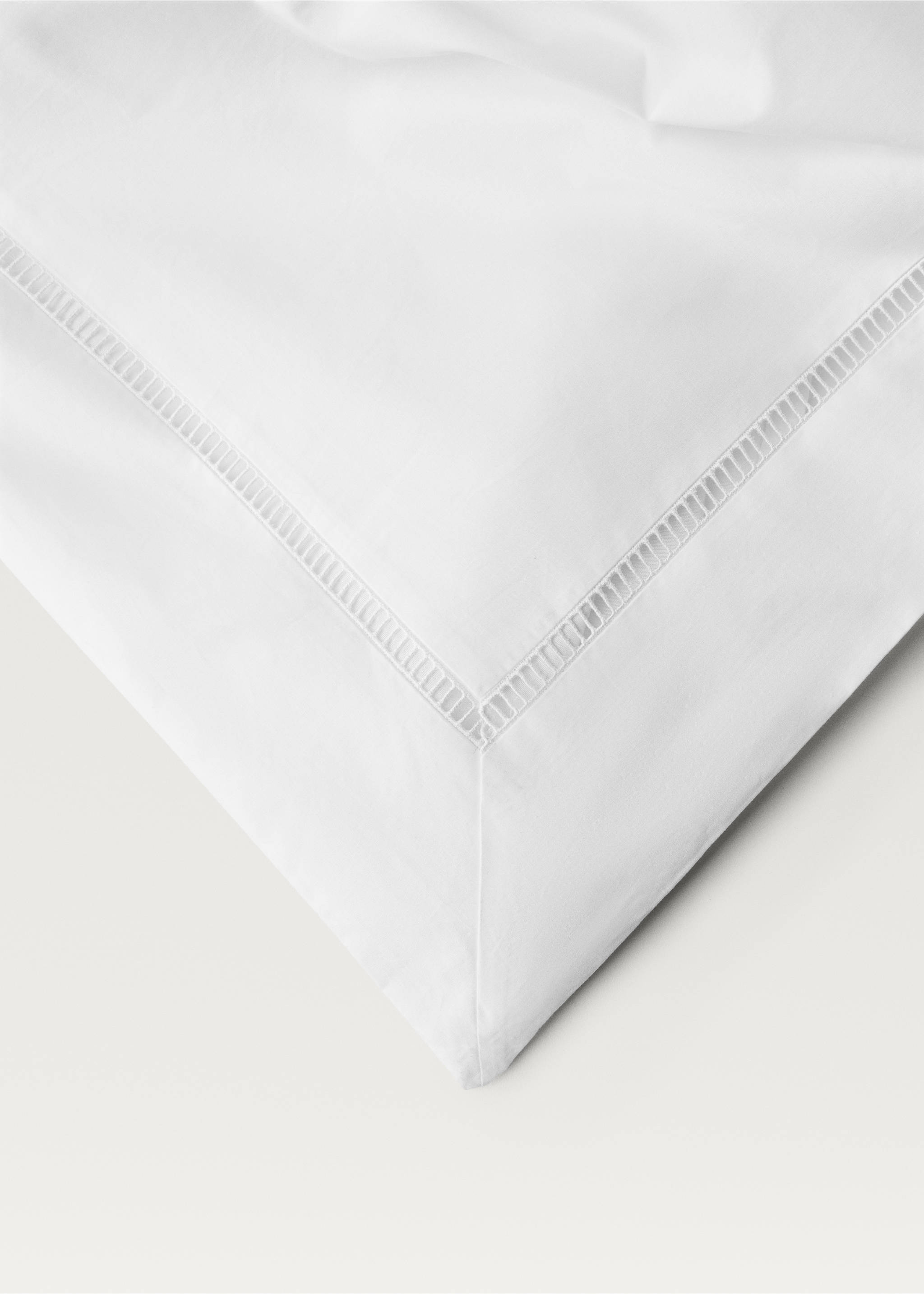 Percale cotton duvet cover with hemstitch Superking bed - Details of the article 3, White. Ref: 27062893-00.