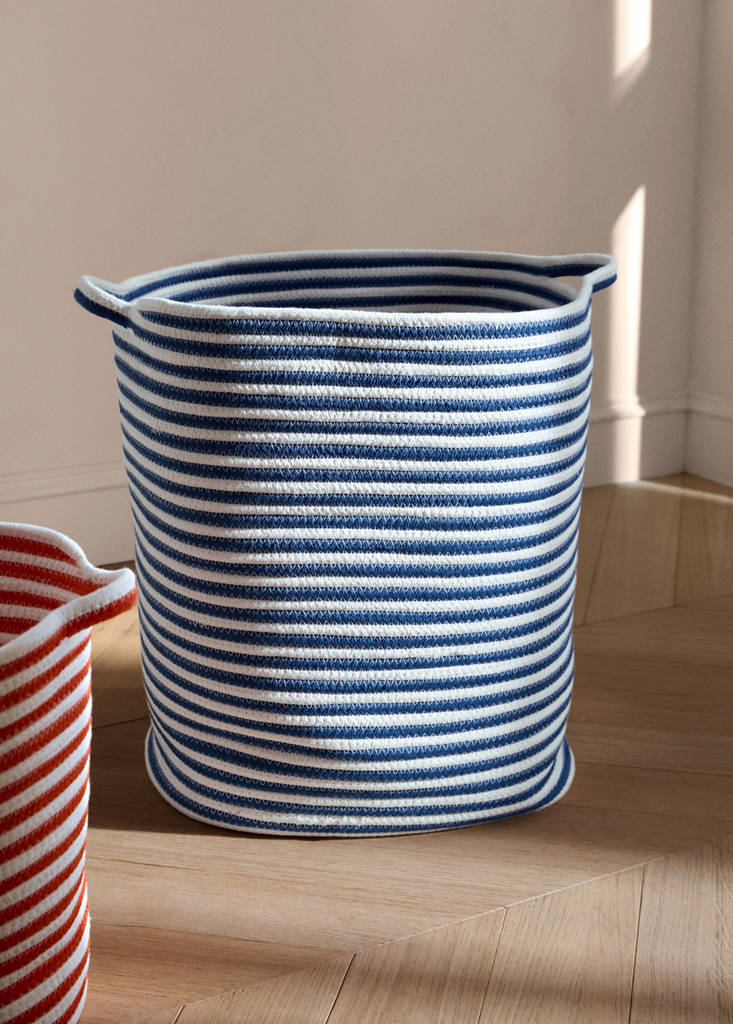 Large striped cotton basket — Blue